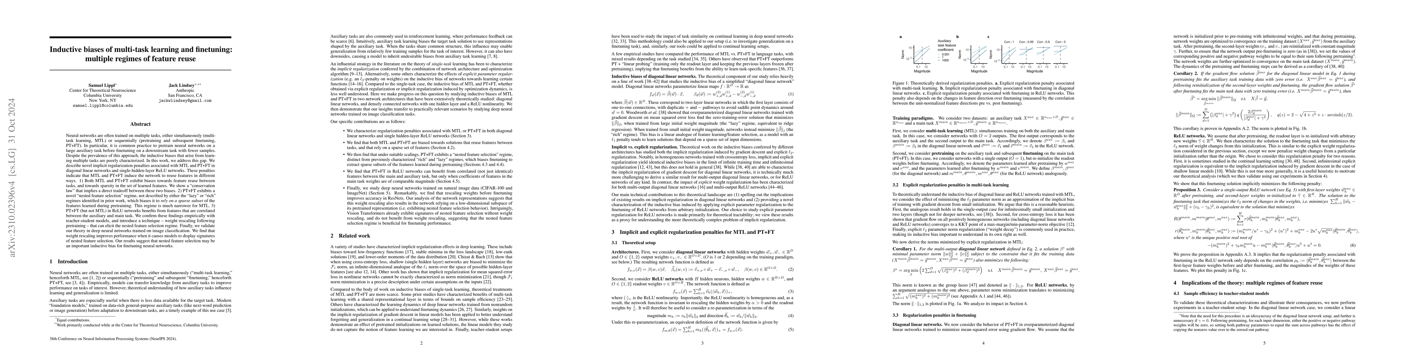 Thumbnail for Implicit regularization of multi-task learning and finetuning: multiple
  regimes of feature reuse