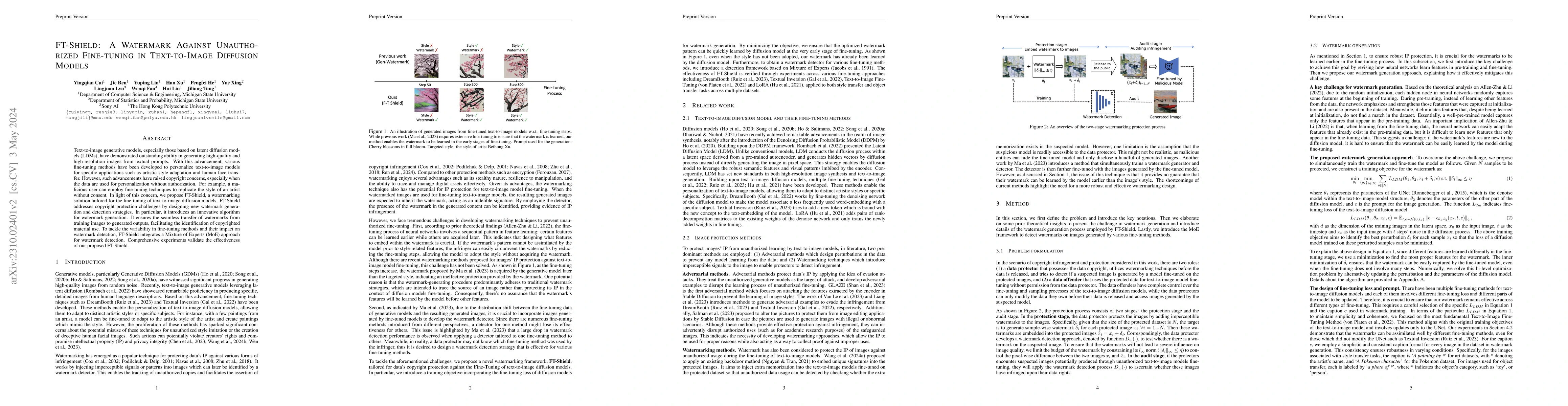 Thumbnail for FT-Shield: A Watermark Against Unauthorized Fine-tuning in Text-to-Image
  Diffusion Models