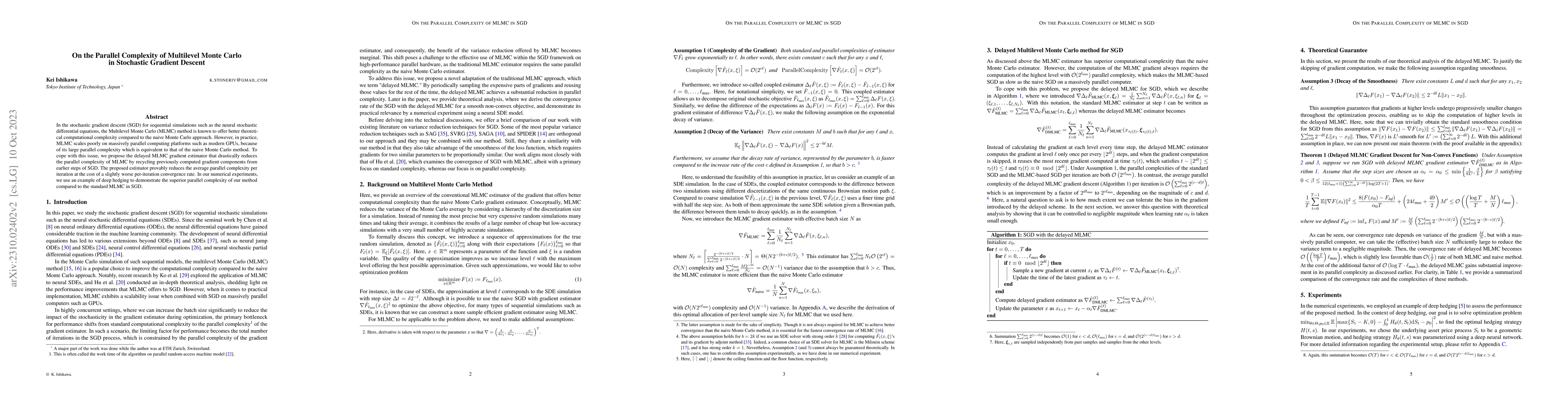 Thumbnail for On the Parallel Complexity of Multilevel Monte Carlo in Stochastic
  Gradient Descent