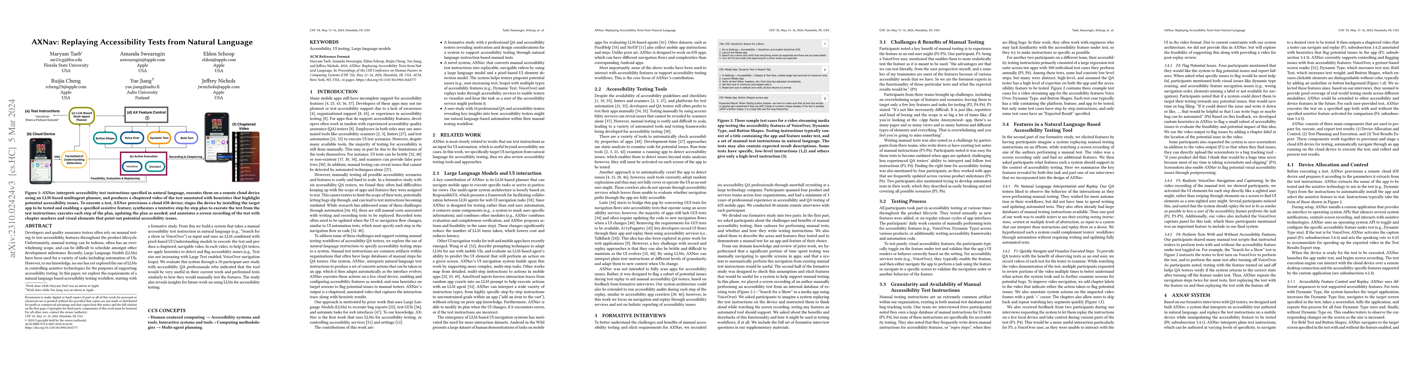 Thumbnail for AXNav: Replaying Accessibility Tests from Natural Language