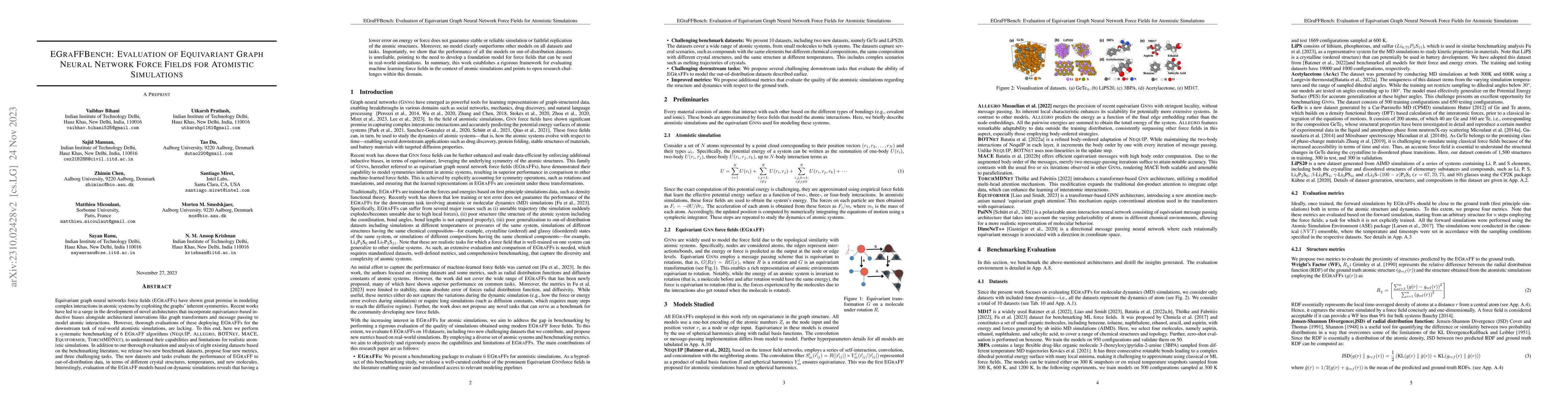 Thumbnail for EGraFFBench: Evaluation of Equivariant Graph Neural Network Force Fields
  for Atomistic Simulations