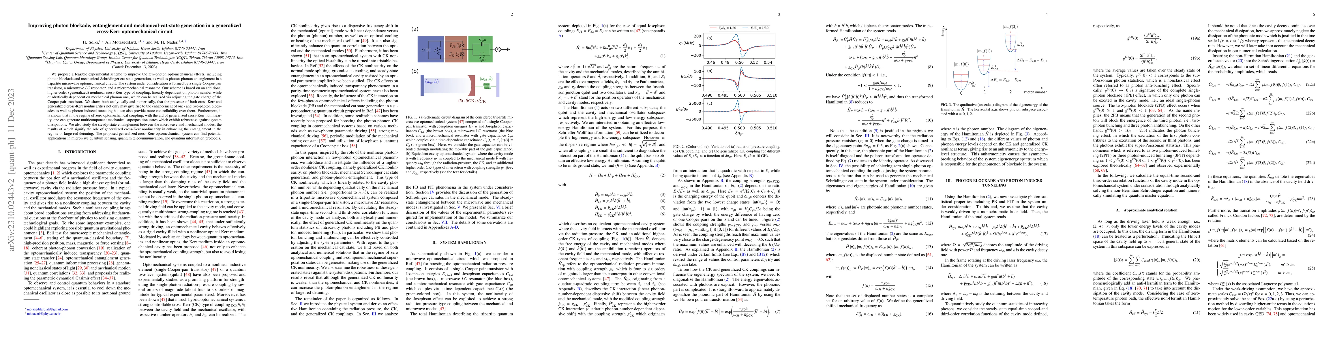 Thumbnail for Improving photon blockade, entanglement and mechanical-cat-state
  generation in a generalized cross-Kerr optomechanical circuit