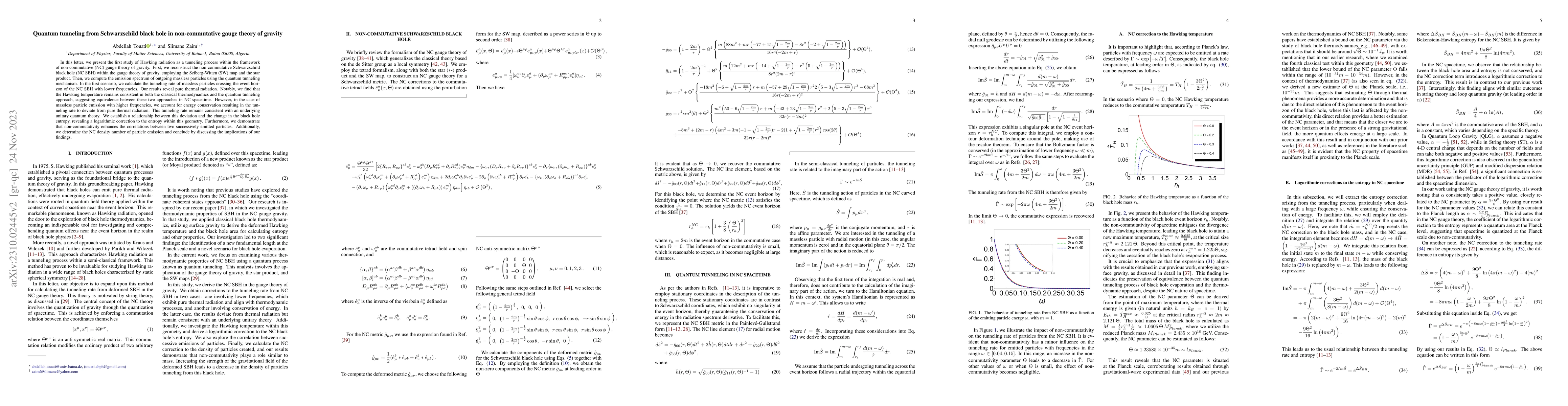 Thumbnail for Quantum tunneling from Schwarzschild black hole in non-commutative gauge
  theory of gravity
