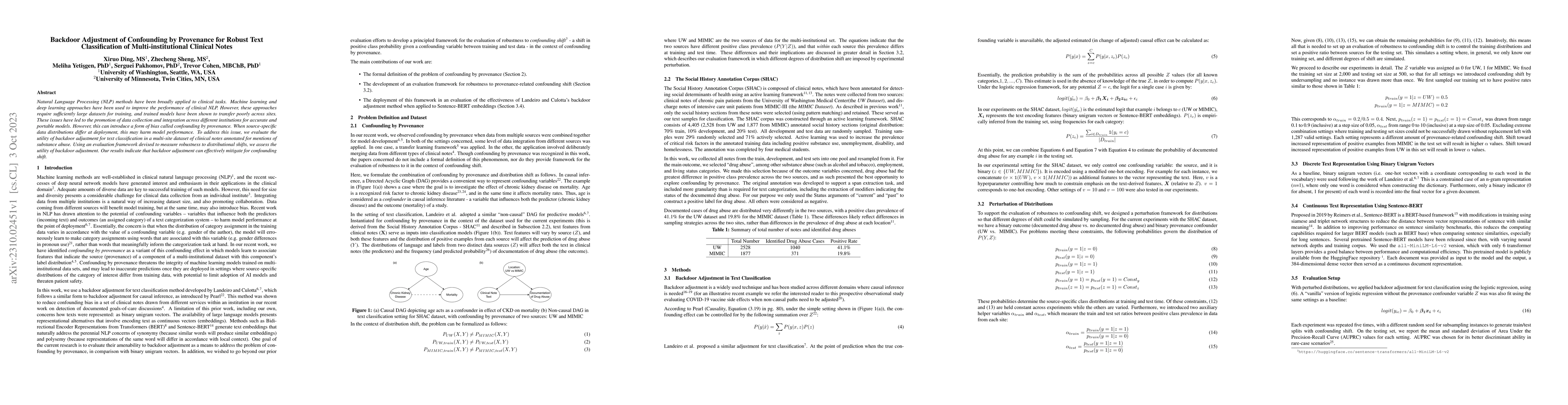 Thumbnail for Backdoor Adjustment of Confounding by Provenance for Robust Text
  Classification of Multi-institutional Clinical Notes