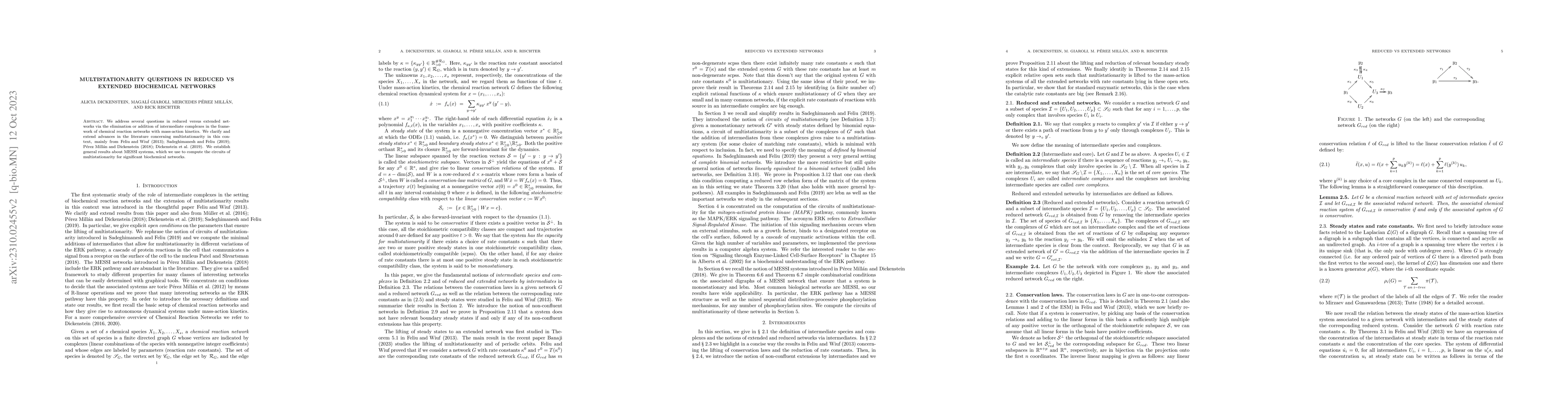 Thumbnail for Multistationarity questions in reduced vs extended biochemical networks