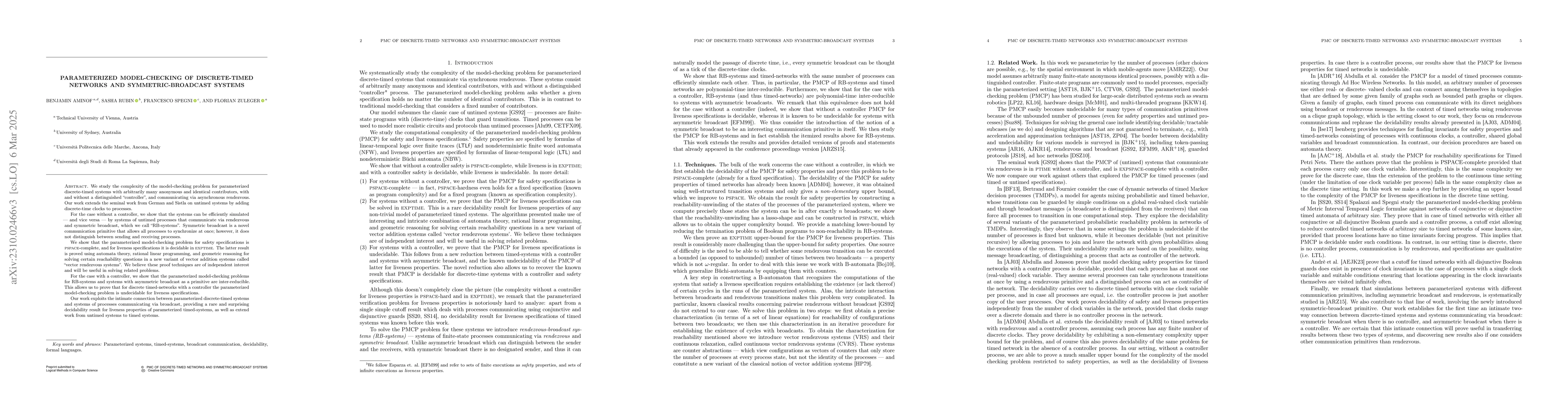 Thumbnail for Parameterized Model-checking of Discrete-Timed Networks and
  Symmetric-Broadcast Systems