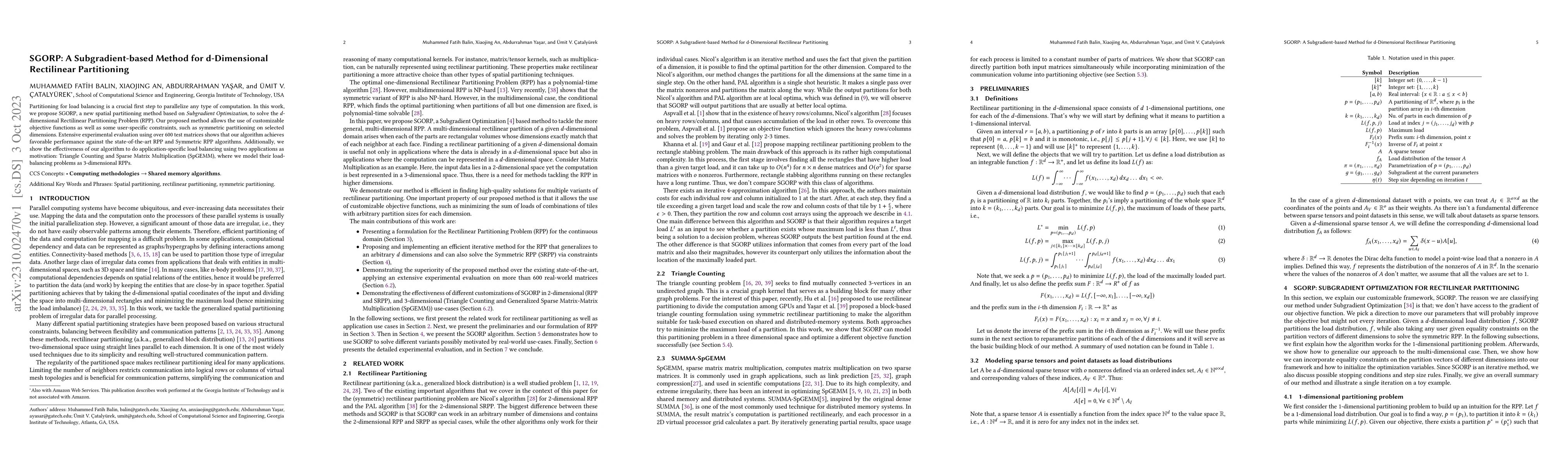 Thumbnail for SGORP: A Subgradient-based Method for d-Dimensional Rectilinear
  Partitioning