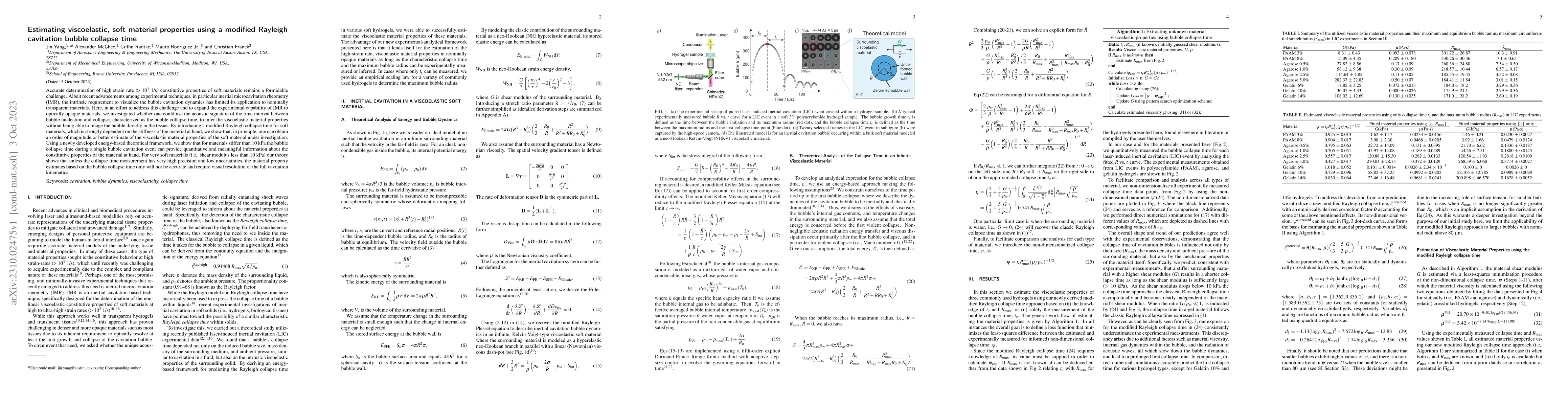 Thumbnail for Estimating viscoelastic, soft material properties using a modified
  Rayleigh cavitation bubble collapse time