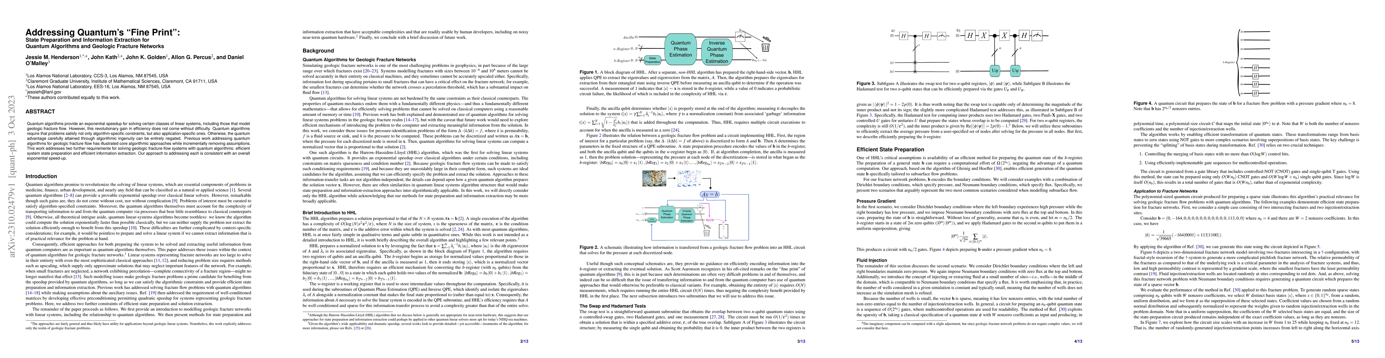 Thumbnail for Addressing Quantum's "Fine Print": State Preparation and Information
  Extraction for Quantum Algorithms and Geologic Fracture Networks