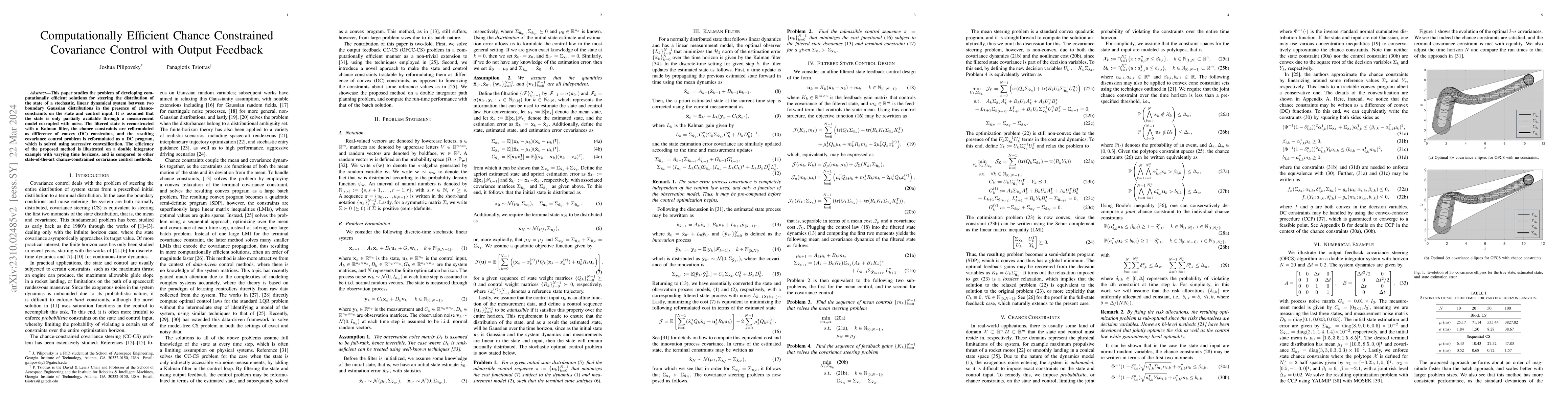Thumbnail for Computationally Efficient Chance Constrained Covariance Control with
  Output Feedback