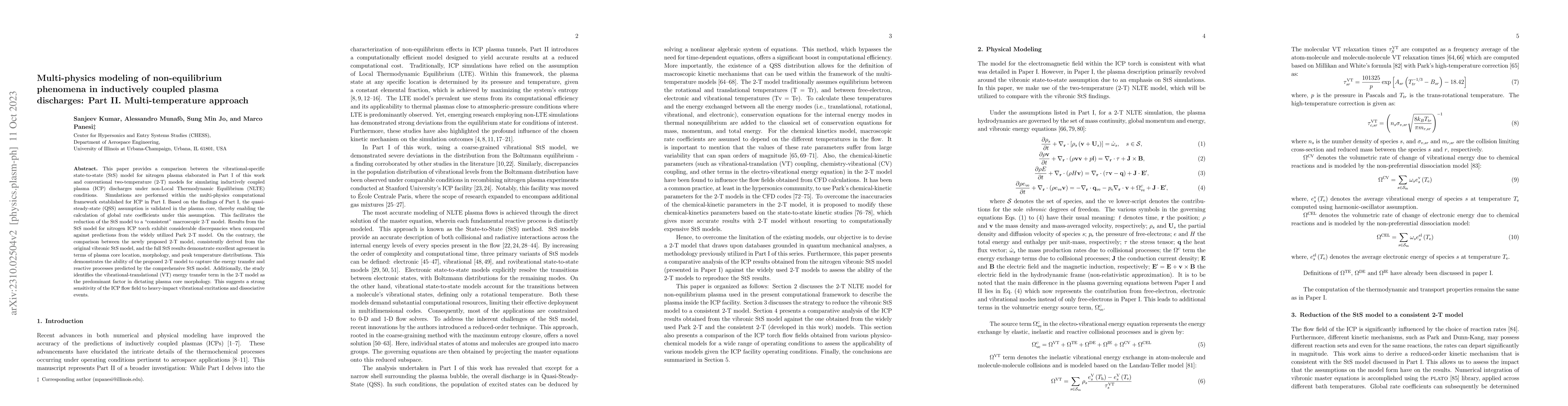 Thumbnail for Multi-physics modeling of non-equilibrium phenomena in inductively
  coupled plasma discharges: Part II. Multi-temperature approach