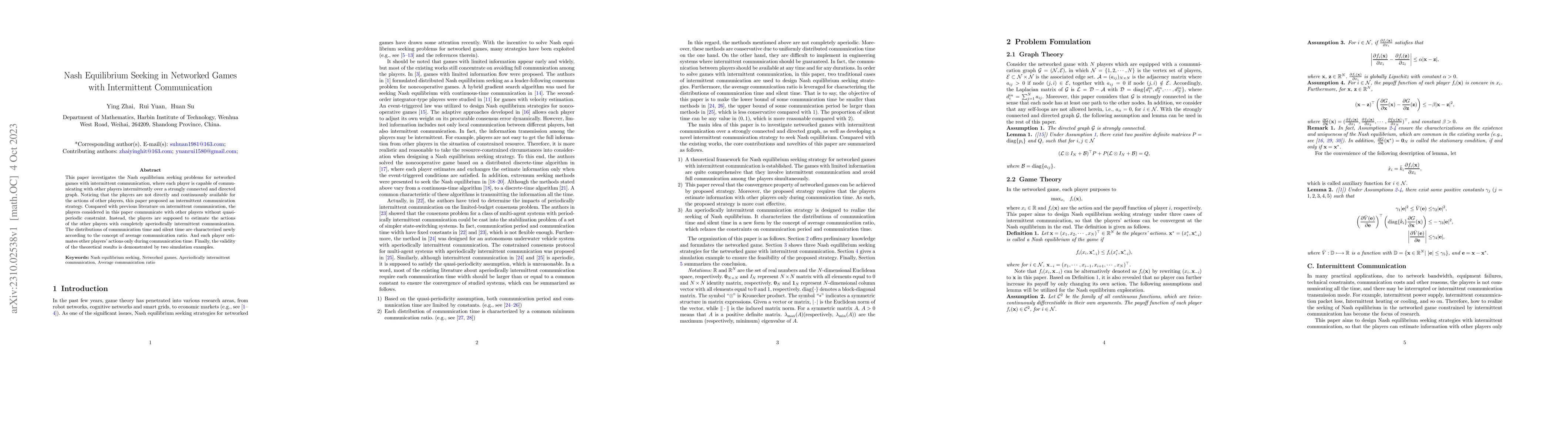 Thumbnail for Nash Equilibrium Seeking in Networked Games with Intermittent
  Communication