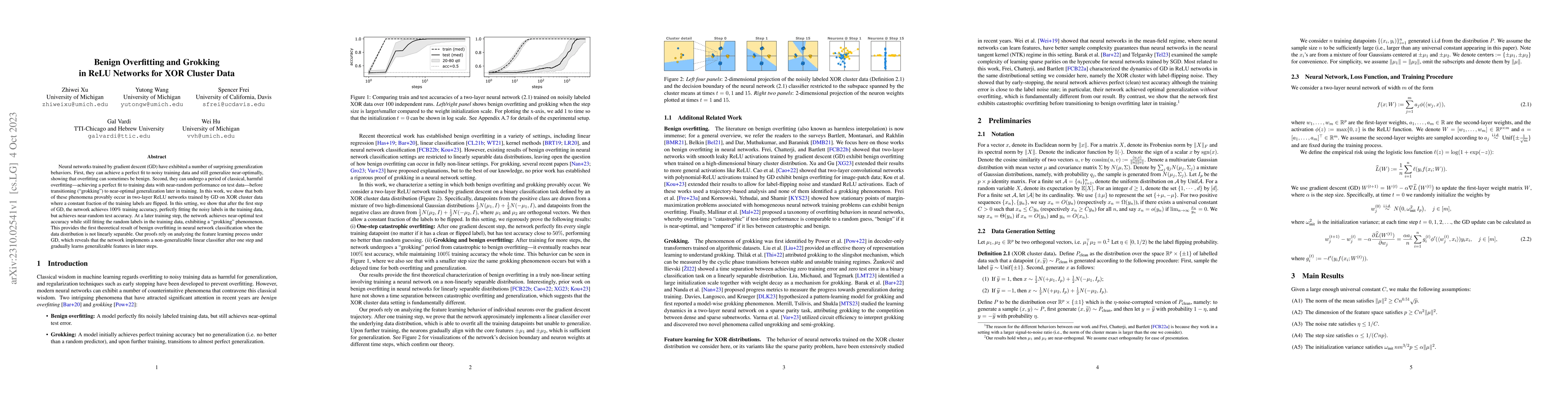 Thumbnail for Benign Overfitting and Grokking in ReLU Networks for XOR Cluster Data