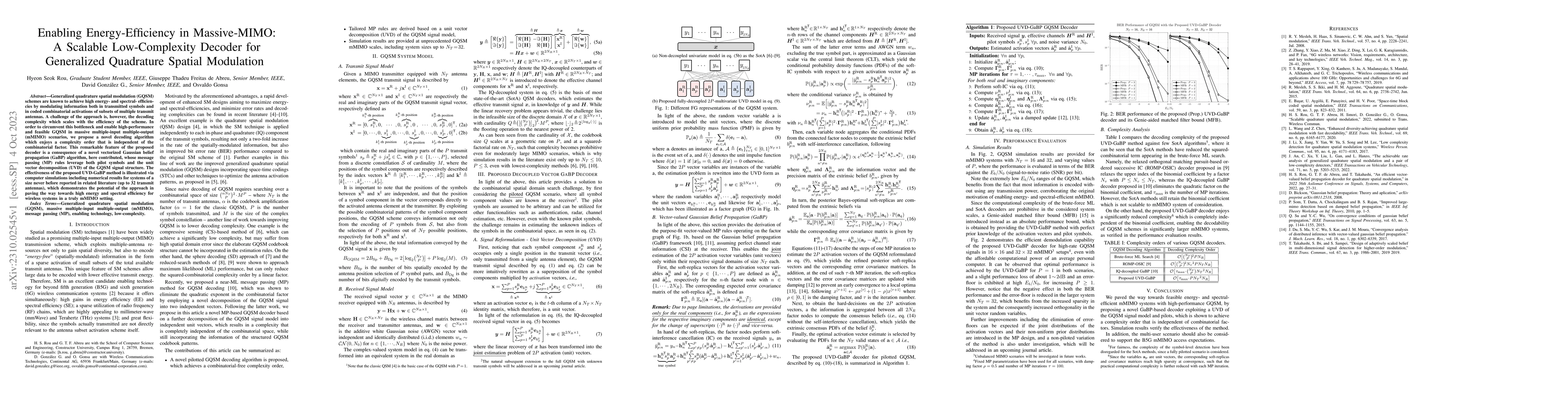 Thumbnail for Enabling Energy-Efficiency in Massive-MIMO: A Scalable Low-Complexity
  Decoder for Generalized Quadrature Spatial Modulation