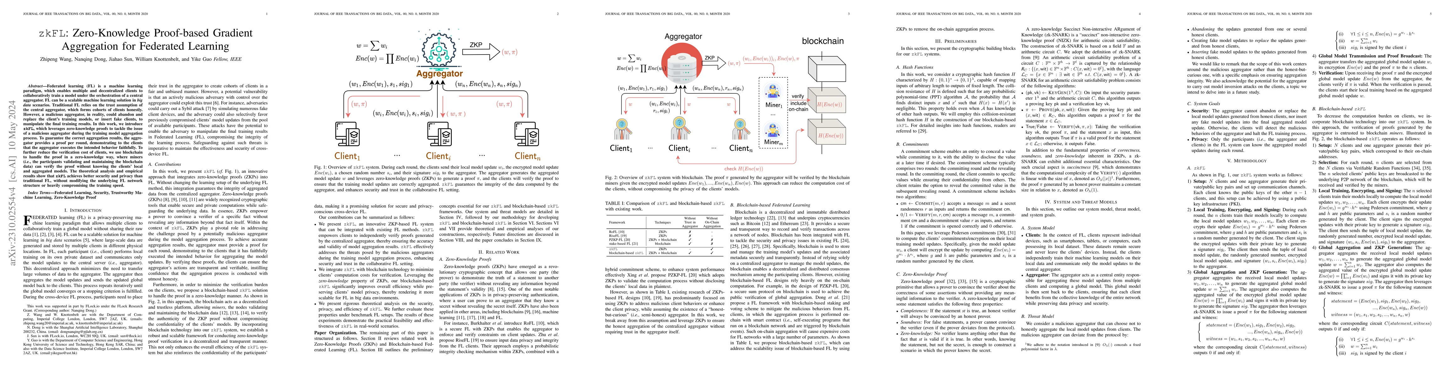 Thumbnail for zkFL: Zero-Knowledge Proof-based Gradient Aggregation for Federated
  Learning