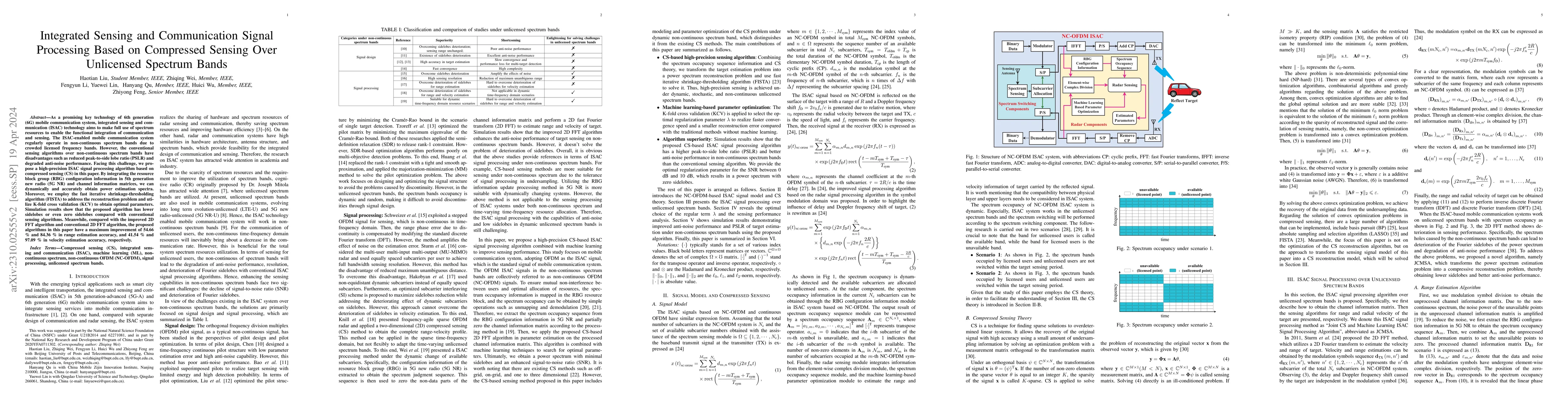 Thumbnail for Integrated Sensing and Communication Signal Processing Based on
  Compressed Sensing Over Unlicensed Spectrum Bands