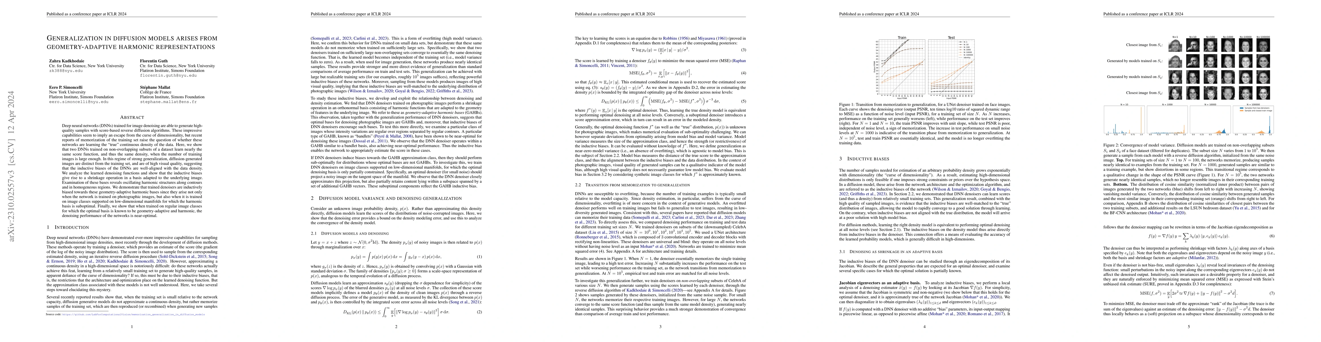 Thumbnail for Generalization in diffusion models arises from geometry-adaptive
  harmonic representations