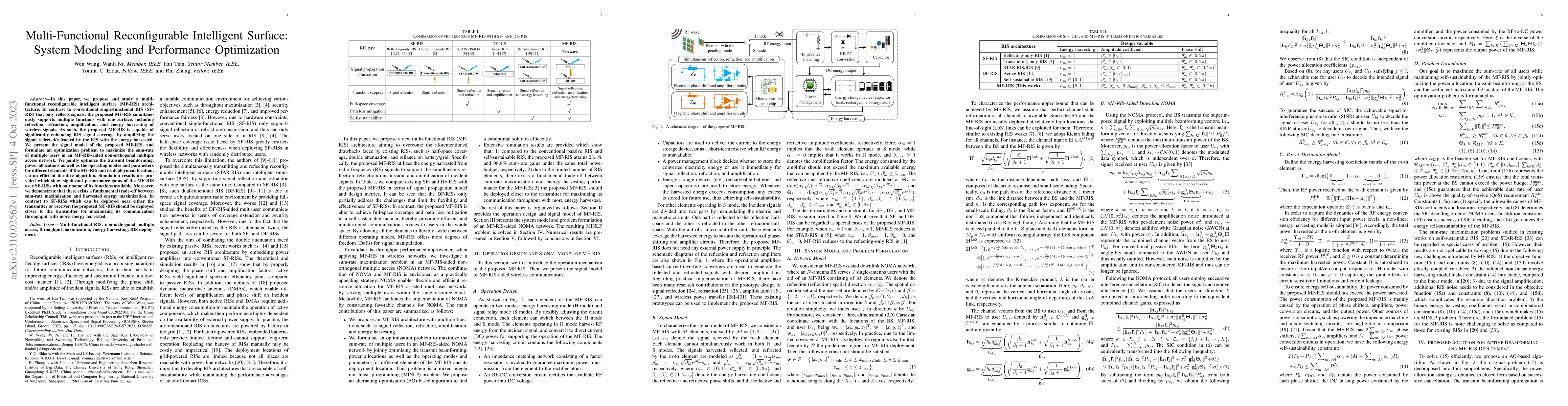 Thumbnail for Multi-Functional Reconfigurable Intelligent Surface: System Modeling and
  Performance Optimization