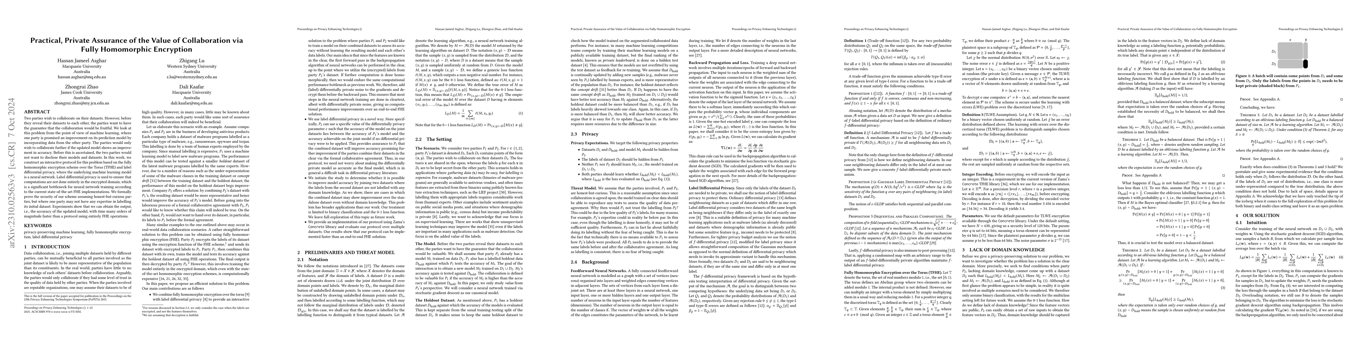 Thumbnail for Practical, Private Assurance of the Value of Collaboration