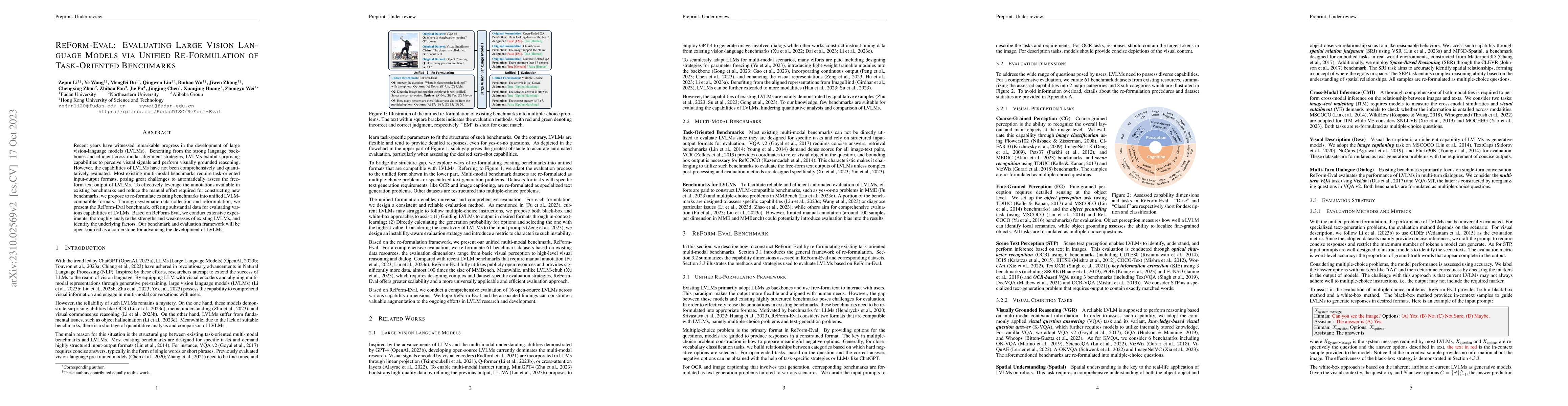 Thumbnail for ReForm-Eval: Evaluating Large Vision Language Models via Unified
  Re-Formulation of Task-Oriented Benchmarks