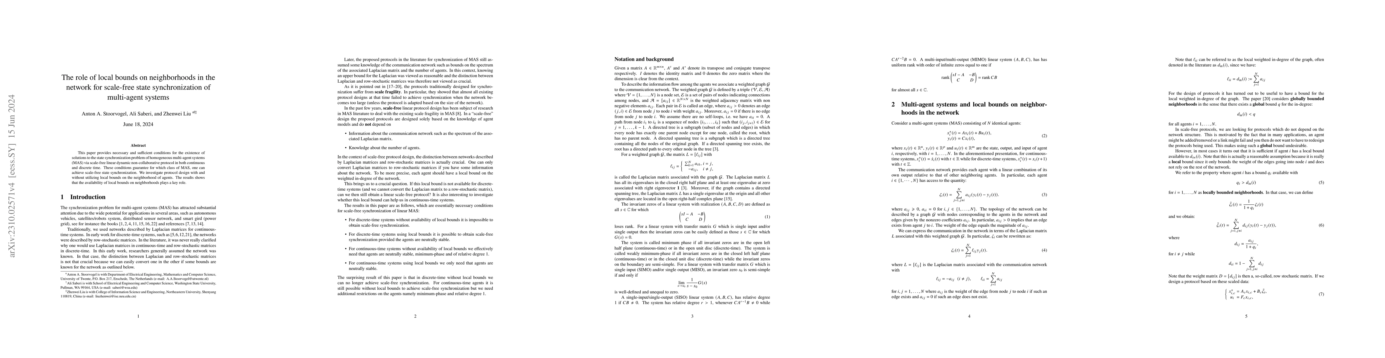 Thumbnail for The role of local bounds on neighborhoods in the network for scale-free
  state synchronization of multi-agent systems