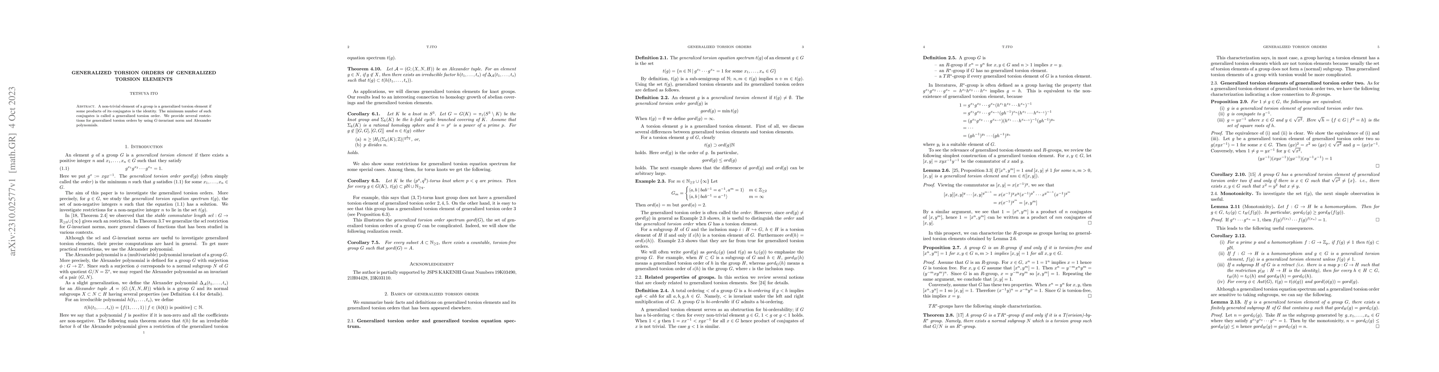 Thumbnail for Generalized torsion orders of generalized torsion elements