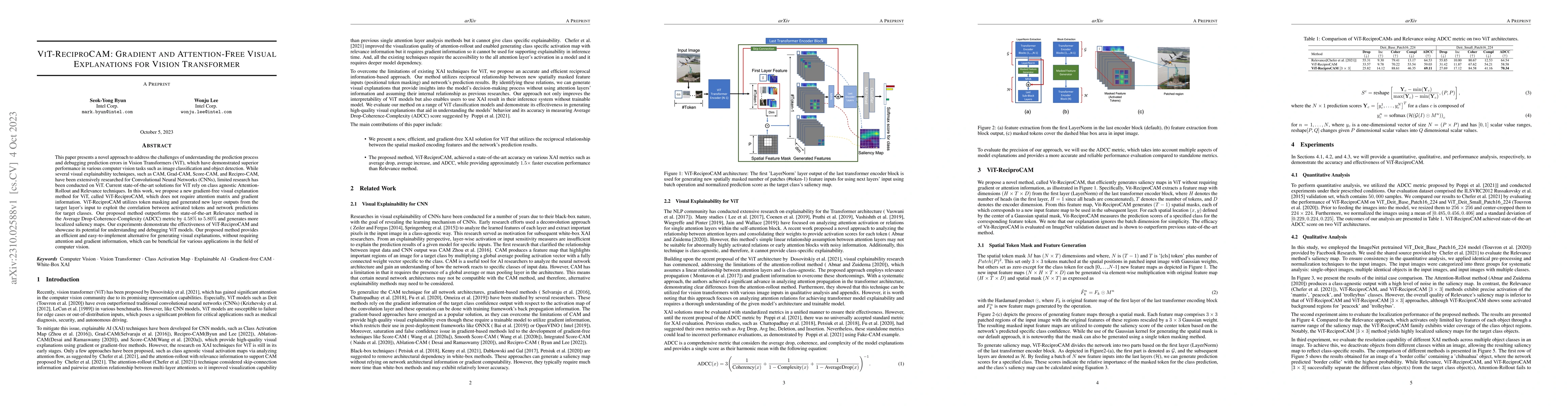 Thumbnail for ViT-ReciproCAM: Gradient and Attention-Free Visual Explanations for
  Vision Transformer