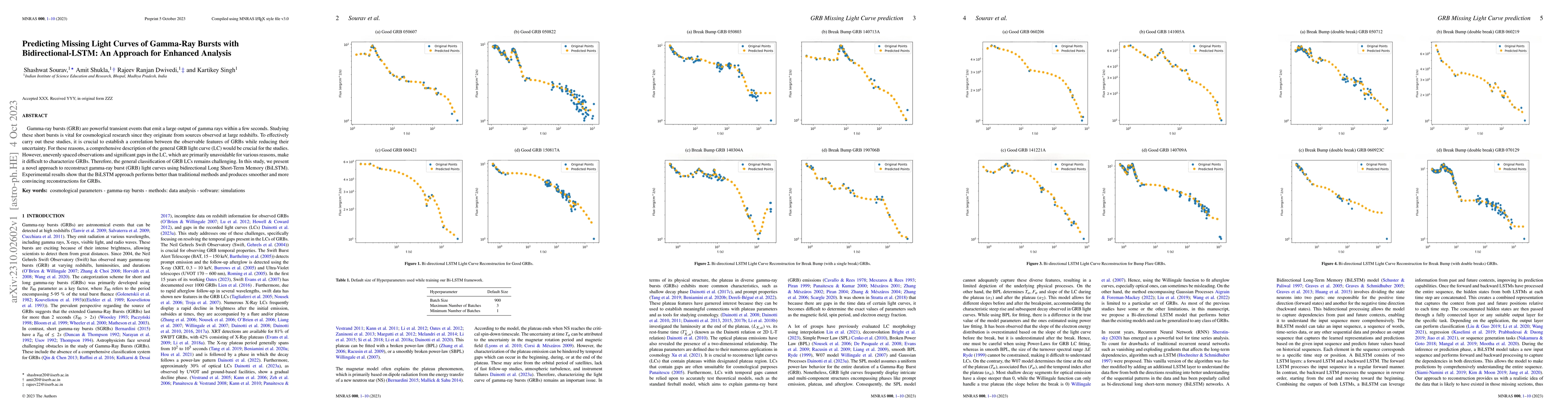 Thumbnail for Predicting Missing Light Curves of Gamma-Ray Bursts with
  Bidirectional-LSTM: An Approach for Enhanced Analysis