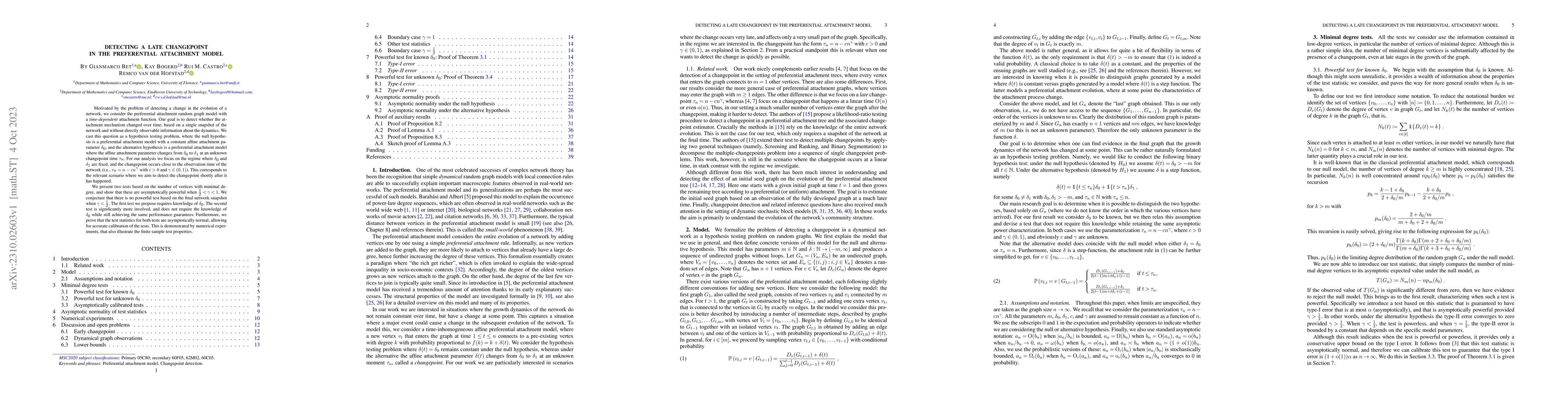 Thumbnail for Detecting a late changepoint in the preferential attachment model