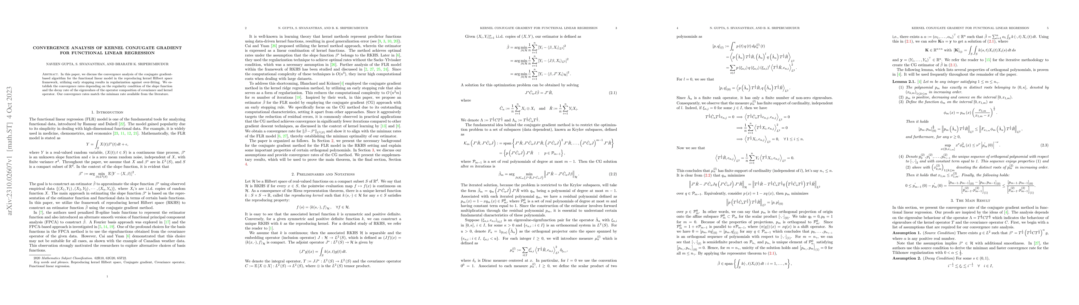 Thumbnail for Convergence Analysis of Kernel Conjugate Gradient for Functional Linear
  Regression