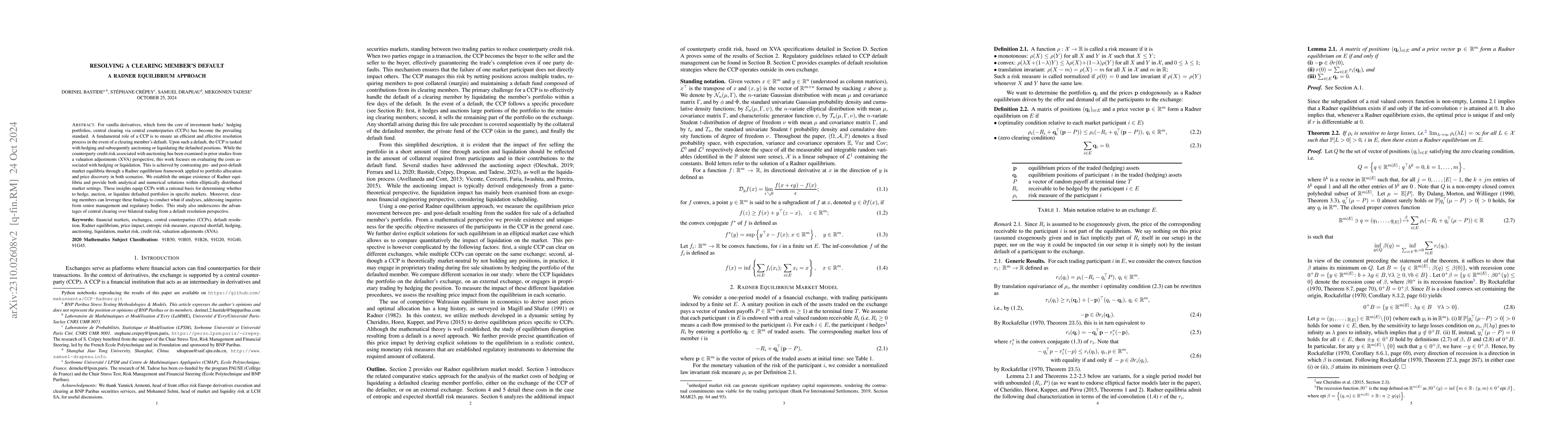 Thumbnail for Resolving a Clearing Member's Default, A Radner Equilibrium Approach