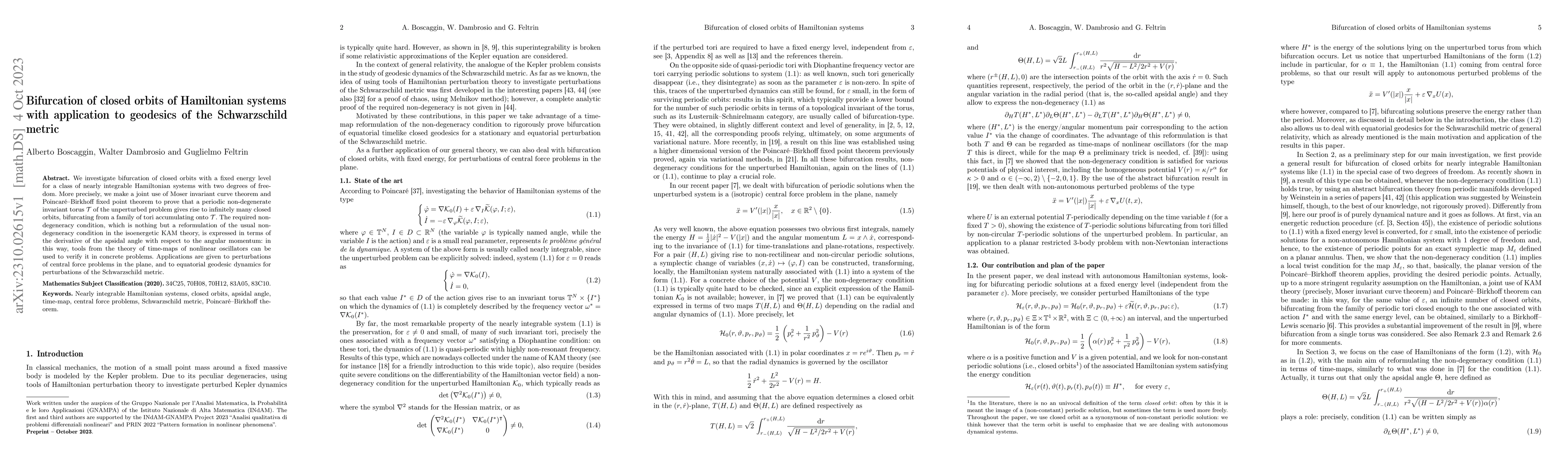 Thumbnail for Bifurcation of closed orbits of Hamiltonian systems with application to
  geodesics of the Schwarzschild metric