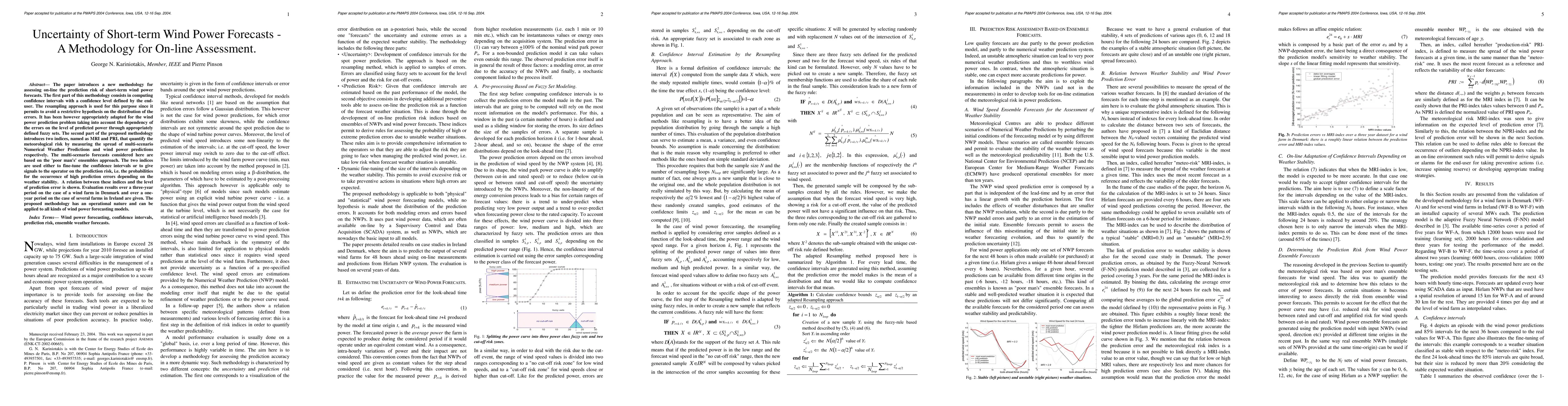 Thumbnail for Uncertainty of short-term Wind Power Forecasts -- A methodology for
  on-line Assessment