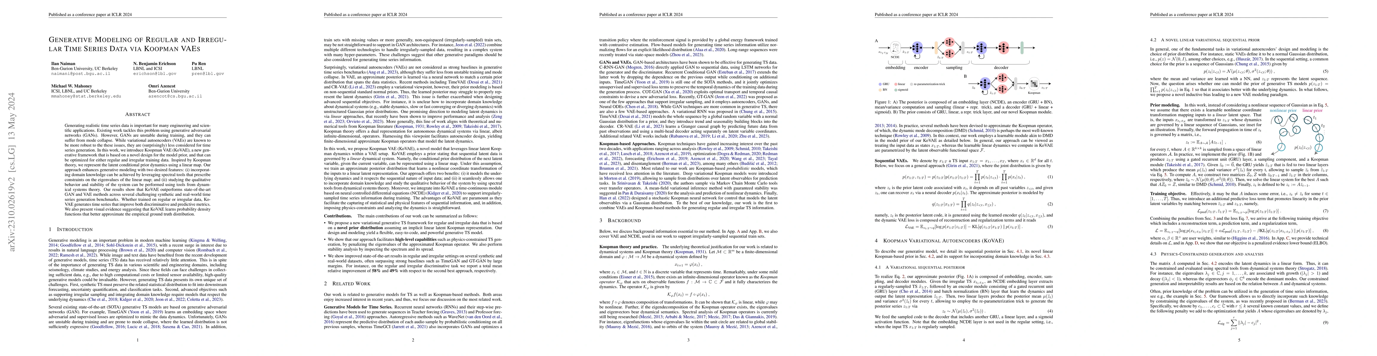 Thumbnail for Generative Modeling of Regular and Irregular Time Series Data via
  Koopman VAEs