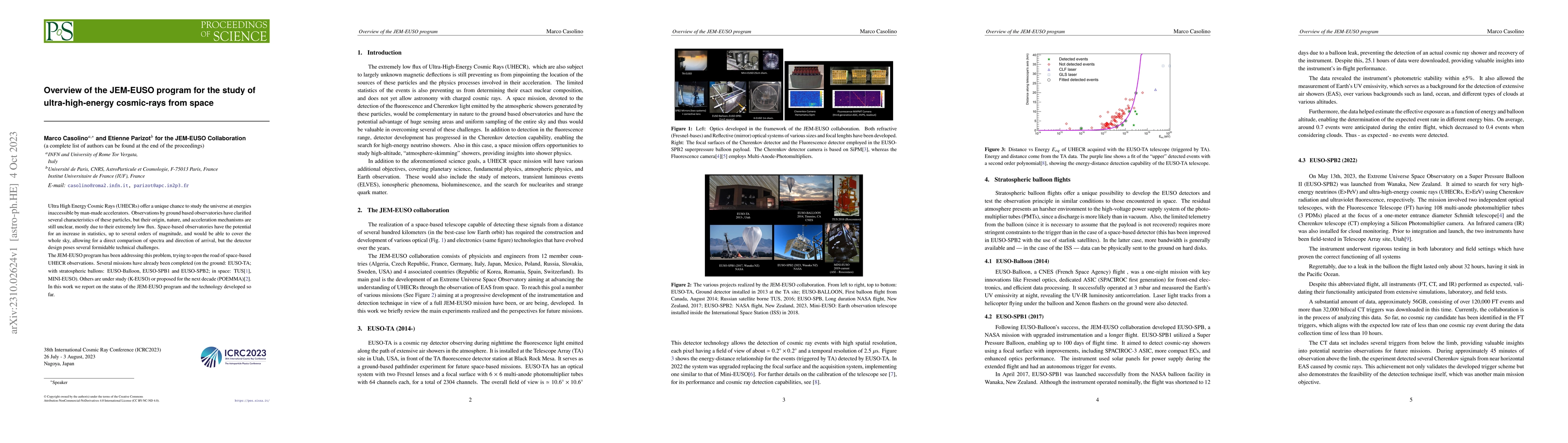 Thumbnail for Overview of the JEM-EUSO program for the study of ultra-high-energy
  cosmic-rays from space