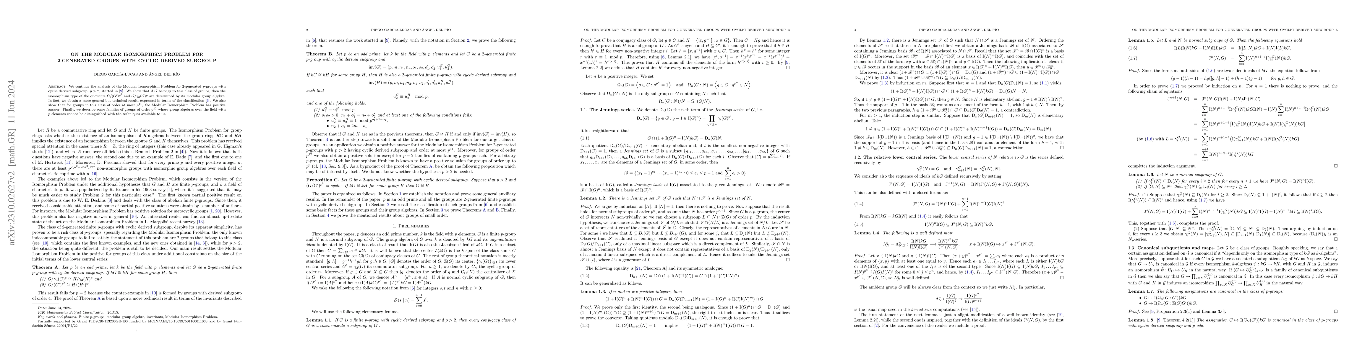 Thumbnail for On the Modular Isomorphism Problem for 2-generated groups with cyclic
  derived subgroup