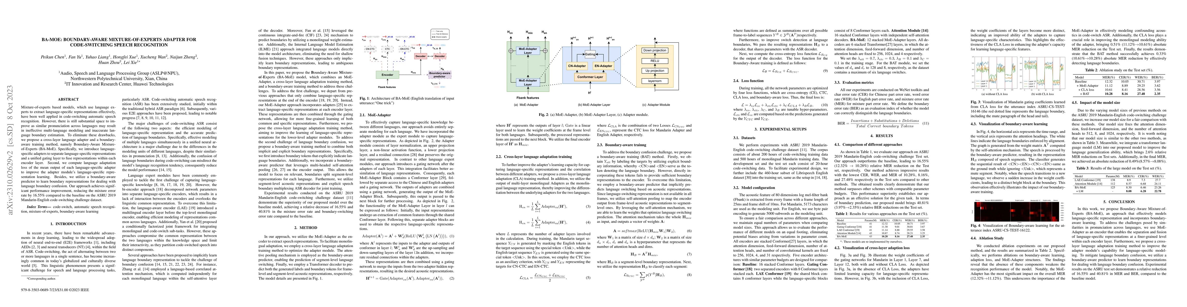 Thumbnail for BA-MoE: Boundary-Aware Mixture-of-Experts Adapter for Code-Switching
  Speech Recognition