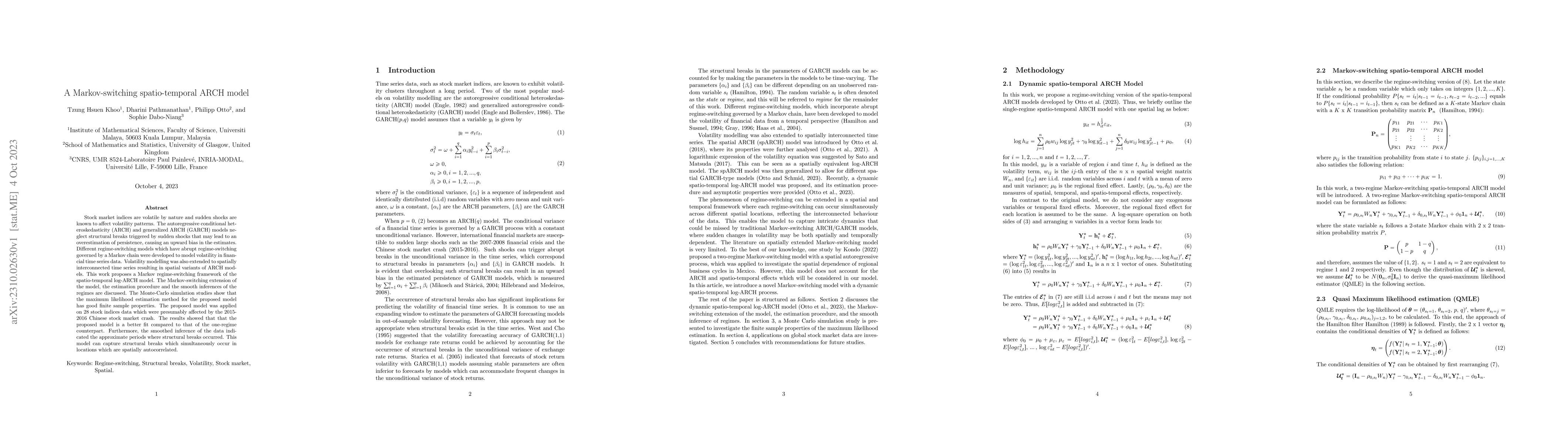 Thumbnail for A Markov-switching spatio-temporal ARCH model