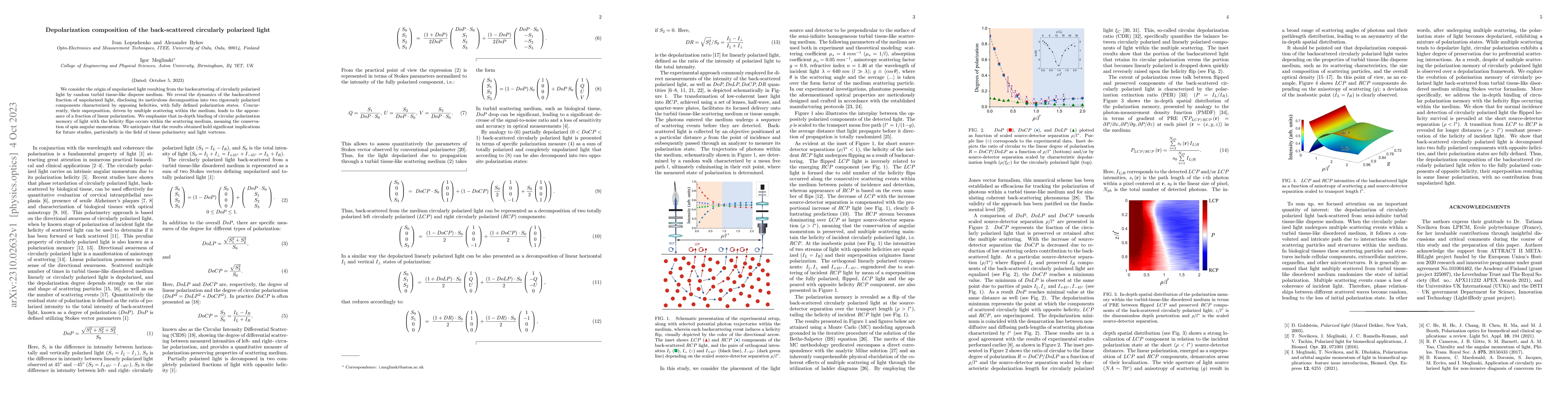 Thumbnail for Depolarization composition of the back-scattered circularly polarized
  light