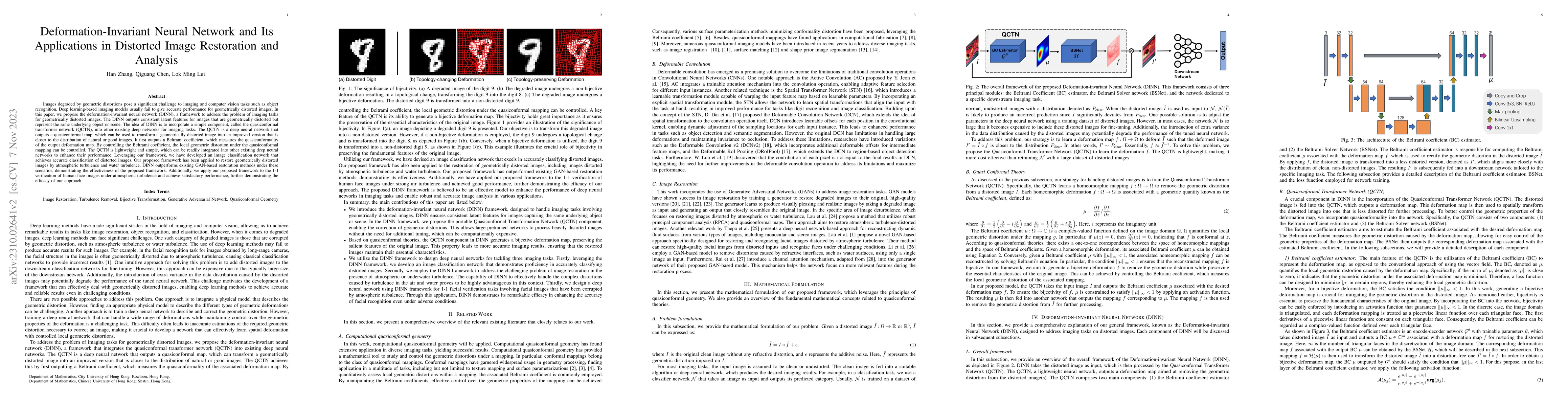 Thumbnail for Deformation-Invariant Neural Network and Its Applications in Distorted
  Image Restoration and Analysis