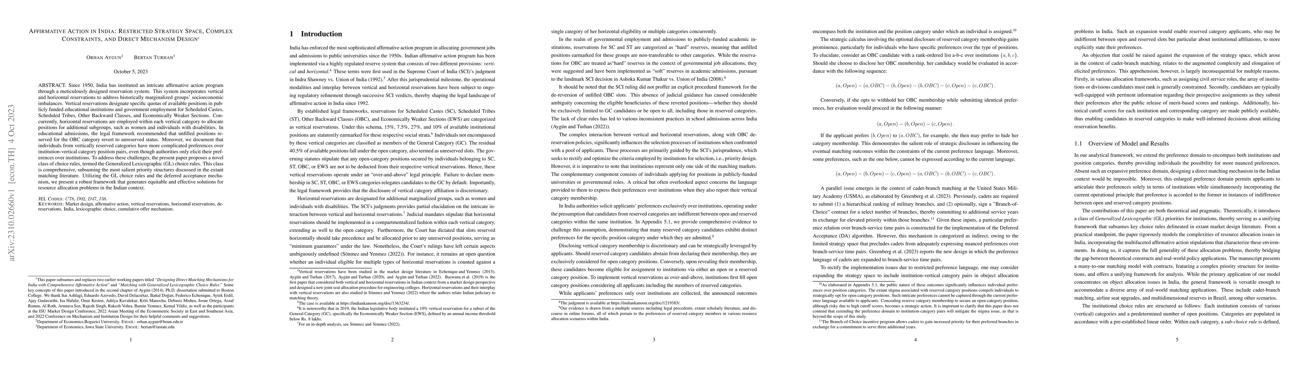Thumbnail for Affirmative Action in India: Restricted Strategy Space, Complex
  Constraints, and Direct Mechanism Design