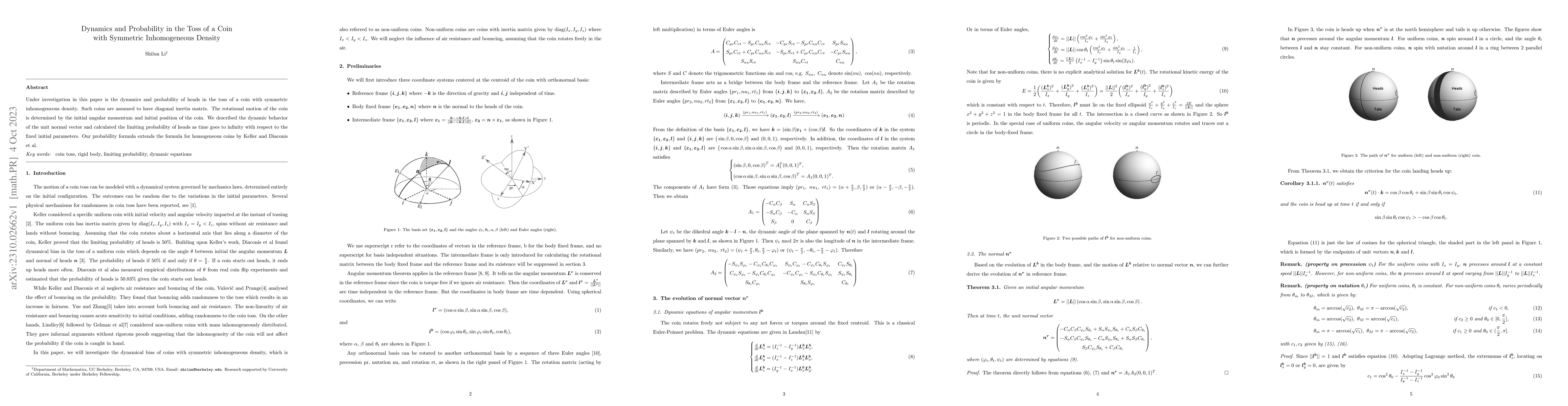 Thumbnail for Dynamics and Probability in the Toss of a Coin with Symmetric
  Inhomogeneous Density