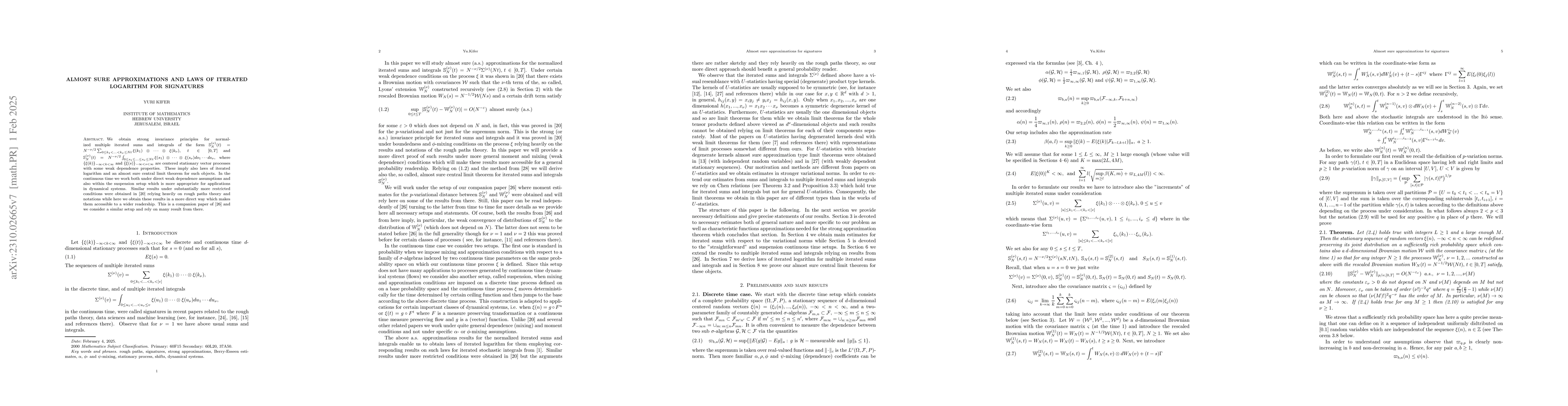Thumbnail for Almost sure approximations and laws of iterated logarithm for signatures