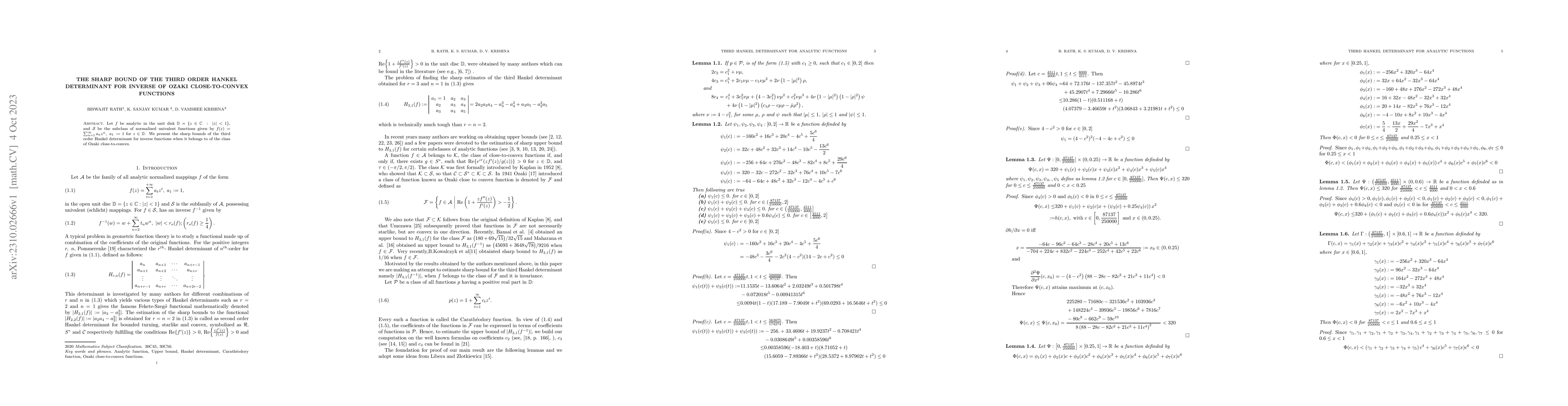 Thumbnail for The sharp bound of the third order Hankel determinant for inverse of
  Ozaki close-to-convex functions