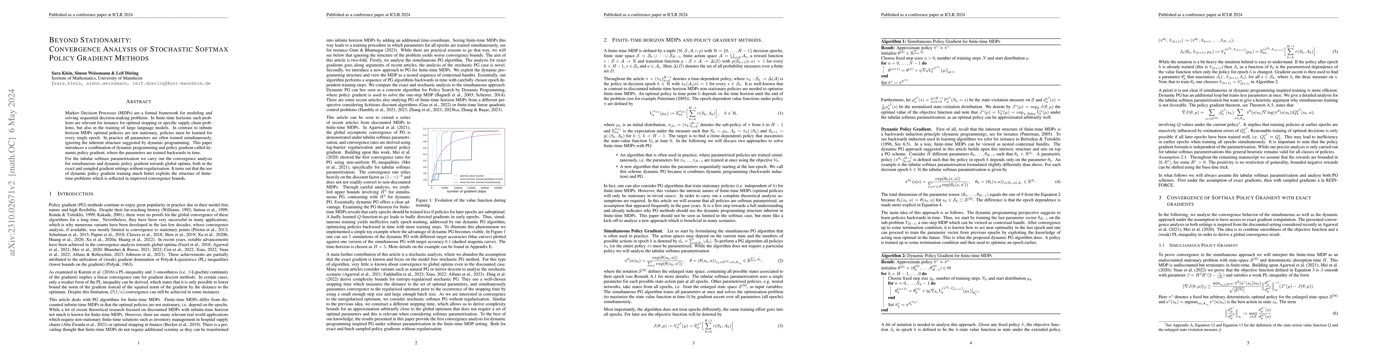 Thumbnail for Beyond Stationarity: Convergence Analysis of Stochastic Softmax Policy
  Gradient Methods