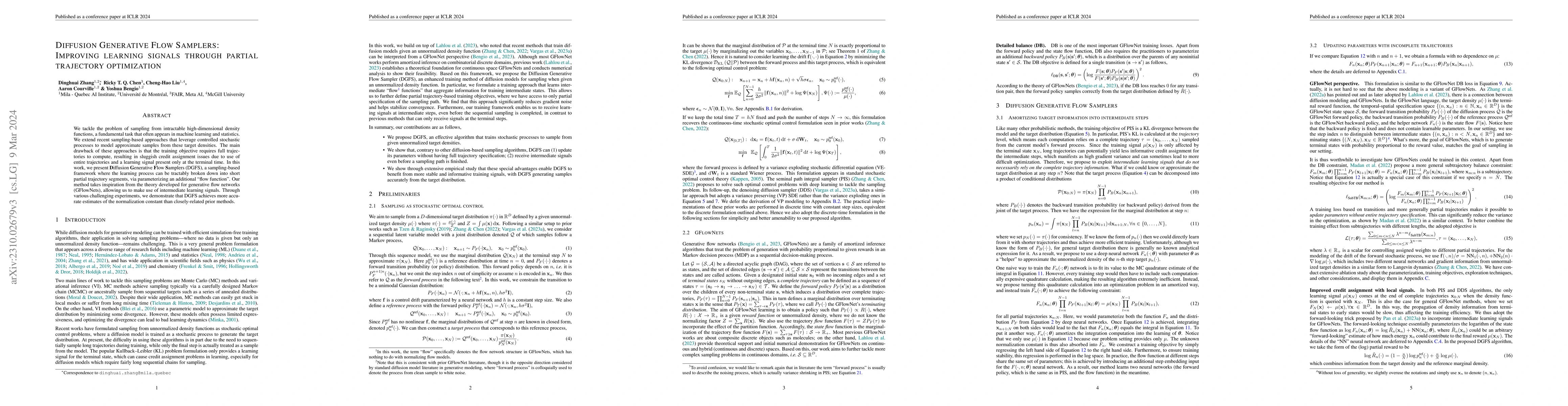 Thumbnail for Diffusion Generative Flow Samplers: Improving learning signals through
  partial trajectory optimization