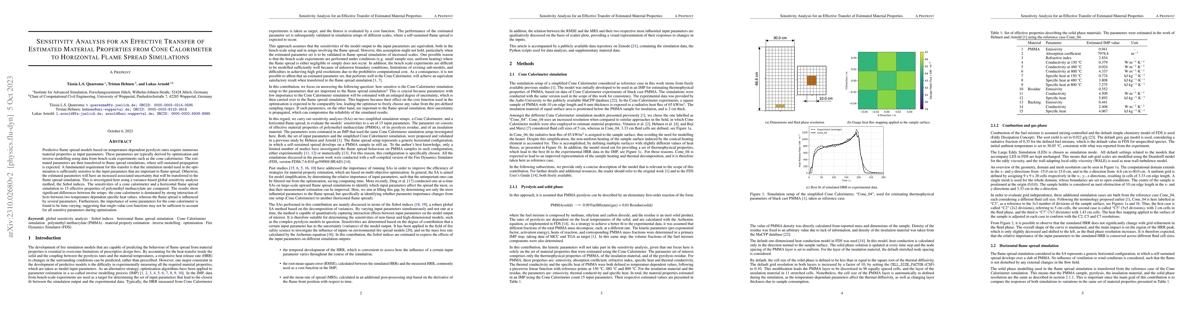 Thumbnail for Sensitivity Analysis for an Effective Transfer of Estimated Material
  Properties from Cone Calorimeter to Horizontal Flame Spread Simulations