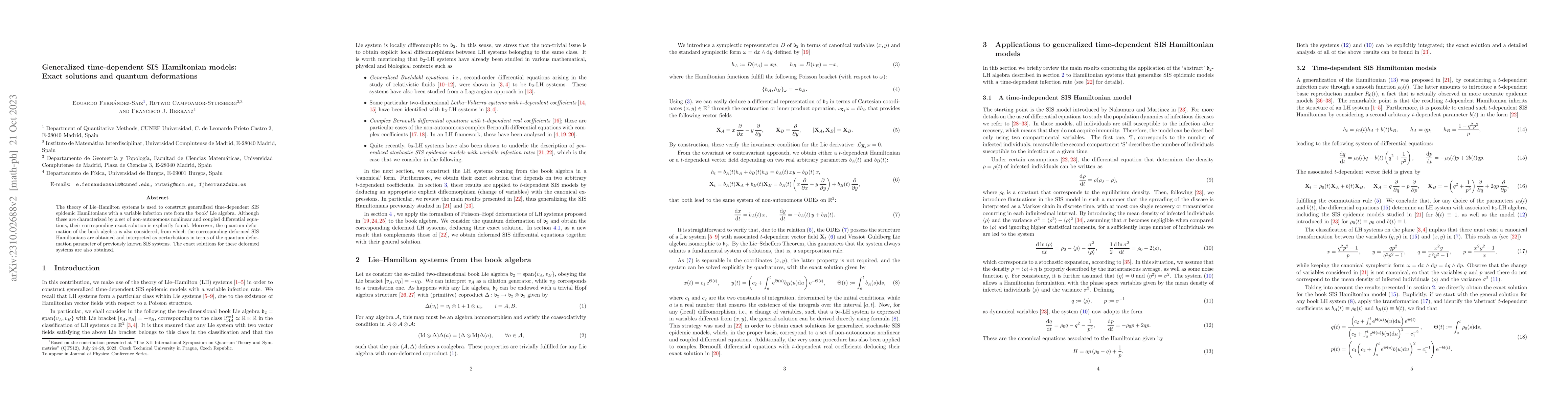 Thumbnail for Generalized time-dependent SIS Hamiltonian models: Exact solutions and
  quantum deformations