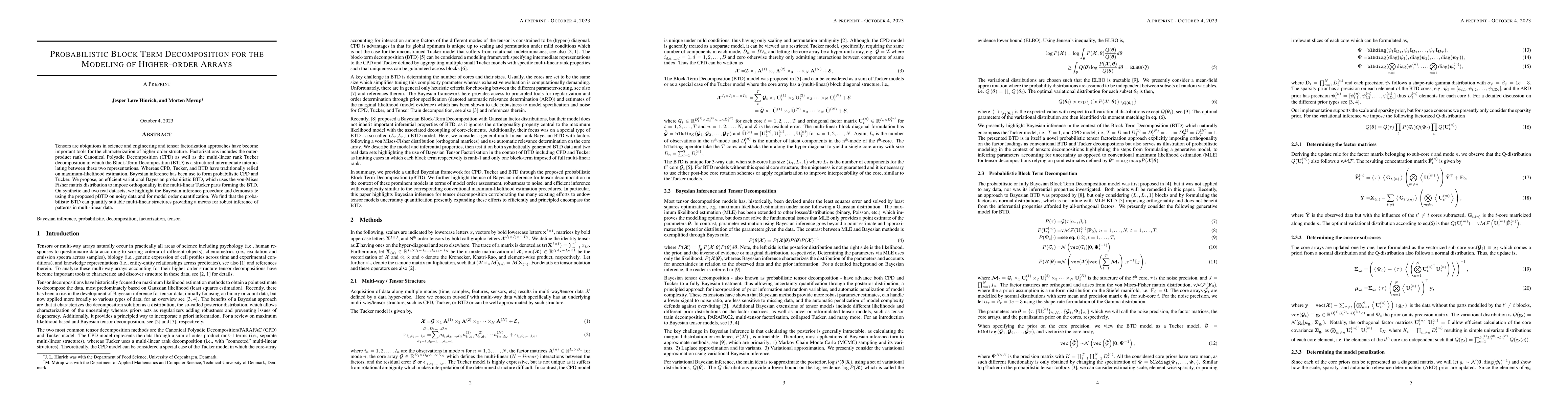 Thumbnail for Probabilistic Block Term Decomposition for the Modelling of Higher-Order
  Arrays