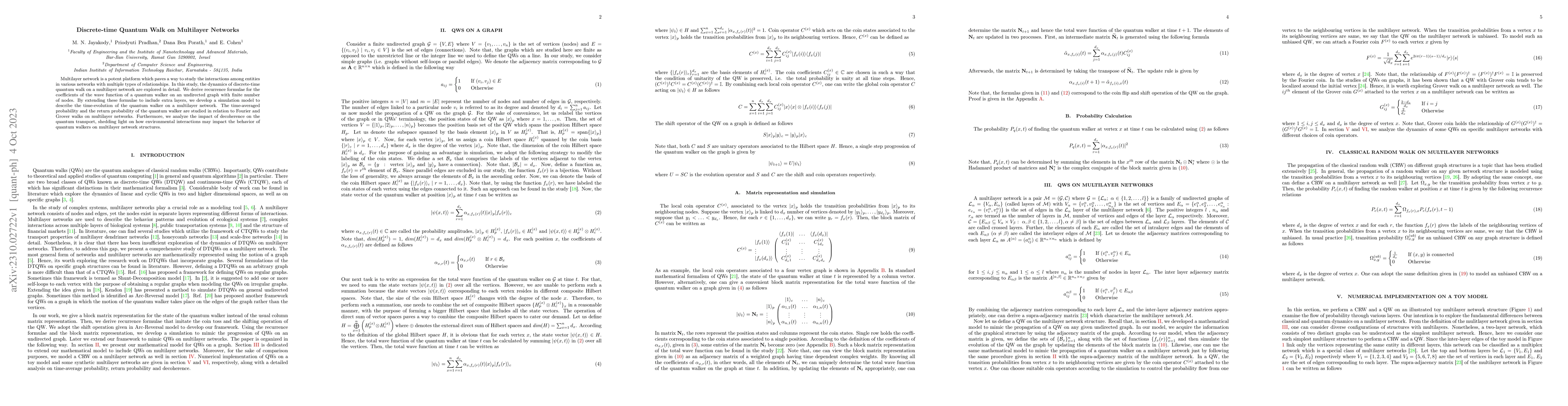 Thumbnail for Discrete-time Quantum Walk on Multilayer Networks